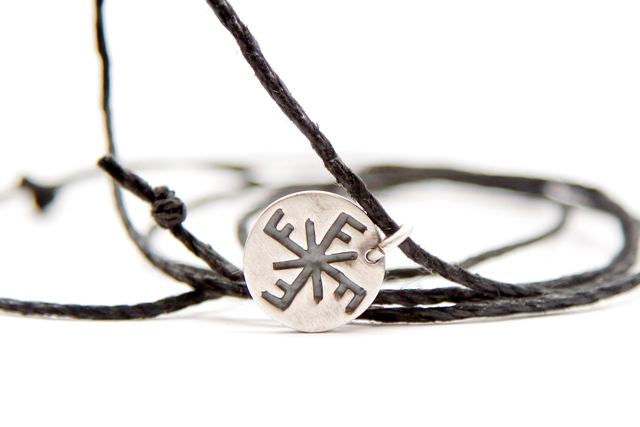 Thunder - Happiness And Energy - Sign Bracelet Ornecklace- Handmade Sterling Silver 925 Pendant On Sliding Cotton Thread