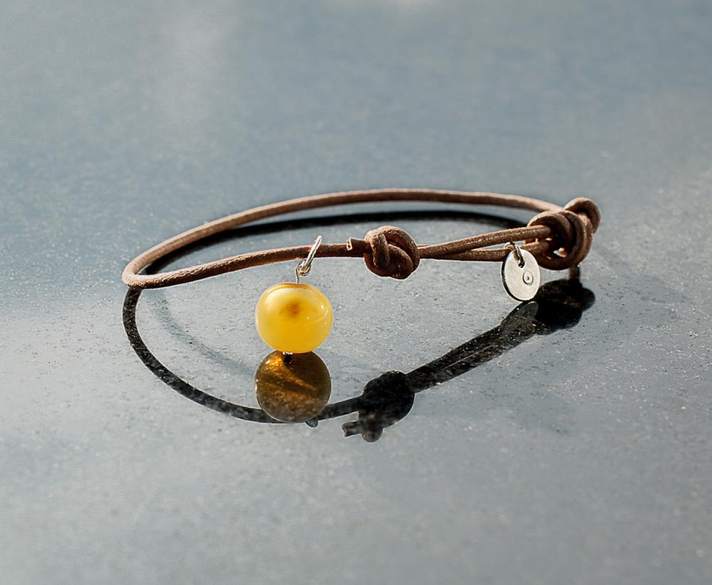 Handmade Necklace Of Health And Protection- Amber With Silver Pendant On Sliding Leather